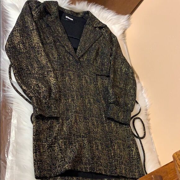 Reformation Wyler Wrap Dress Black Gold Metallic - Picture 8 of 13